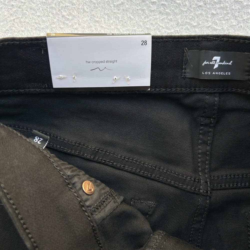 7 For All Mankind Black Jeans Size 28 High Waist Cropped Straight NWT MSRP $198 - Picture 4 of 7